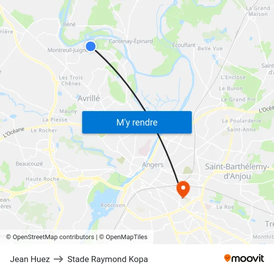 Jean Huez to Stade Raymond Kopa map