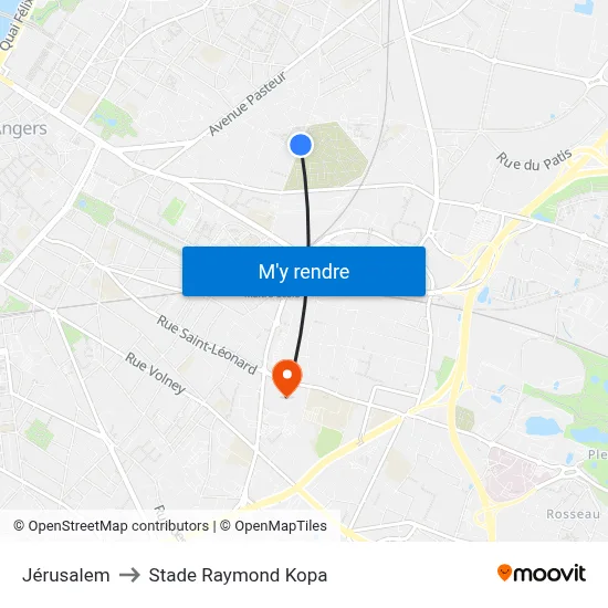 Jérusalem to Stade Raymond Kopa map