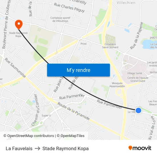 La Fauvelais to Stade Raymond Kopa map
