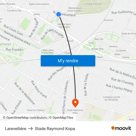 Larevellière to Stade Raymond Kopa map