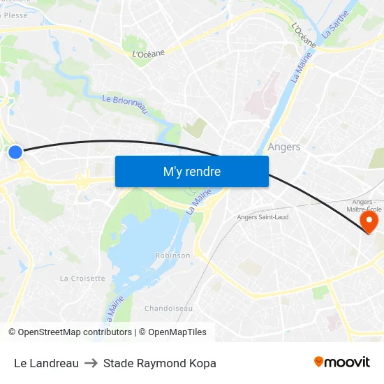 Le Landreau to Stade Raymond Kopa map