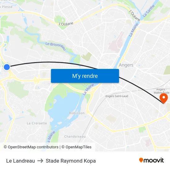 Le Landreau to Stade Raymond Kopa map