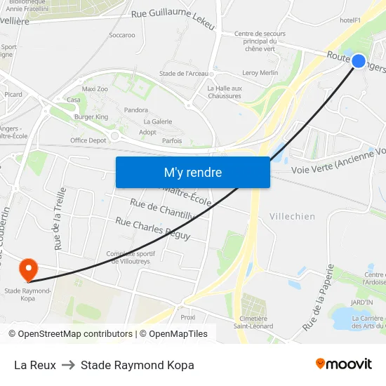 La Reux to Stade Raymond Kopa map