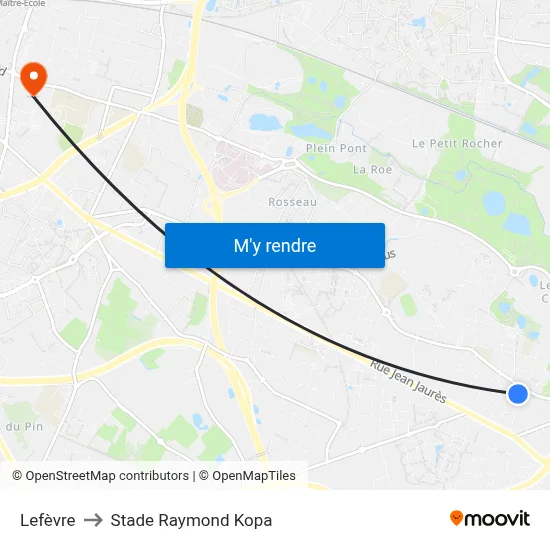 Lefèvre to Stade Raymond Kopa map