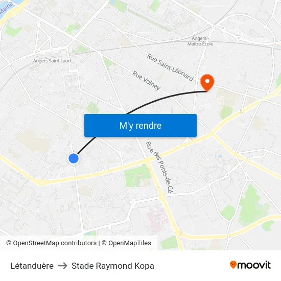 Létanduère to Stade Raymond Kopa map