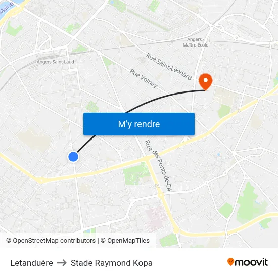 Letanduère to Stade Raymond Kopa map