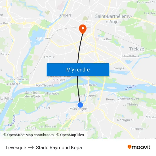Levesque to Stade Raymond Kopa map