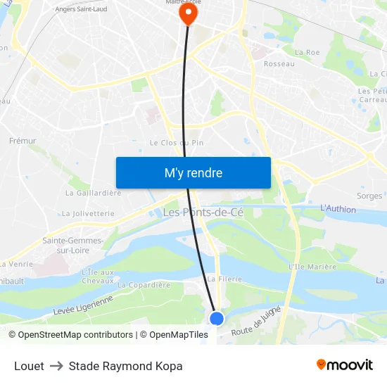 Louet to Stade Raymond Kopa map