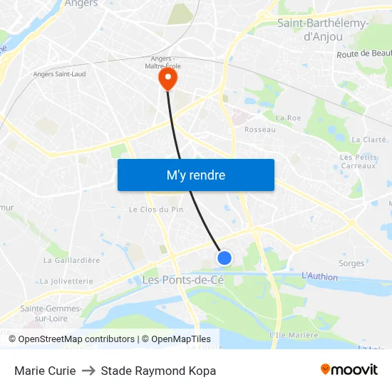Marie Curie to Stade Raymond Kopa map