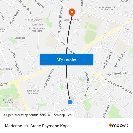 Marianne to Stade Raymond Kopa map