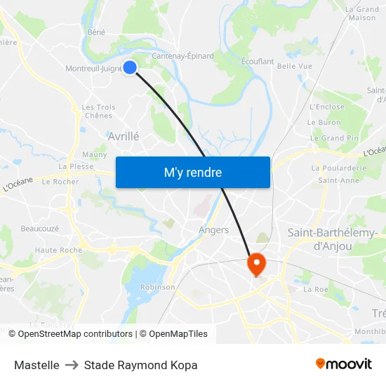 Mastelle to Stade Raymond Kopa map