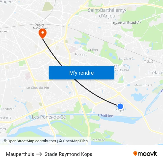 Mauperthuis to Stade Raymond Kopa map