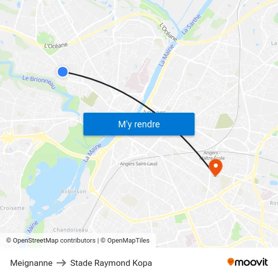 Meignanne to Stade Raymond Kopa map