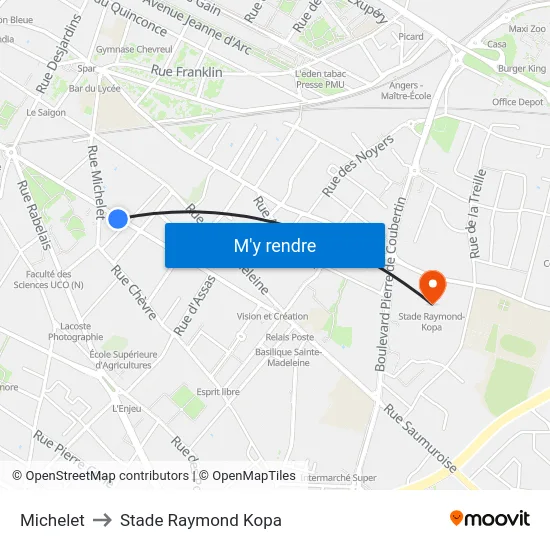 Michelet to Stade Raymond Kopa map