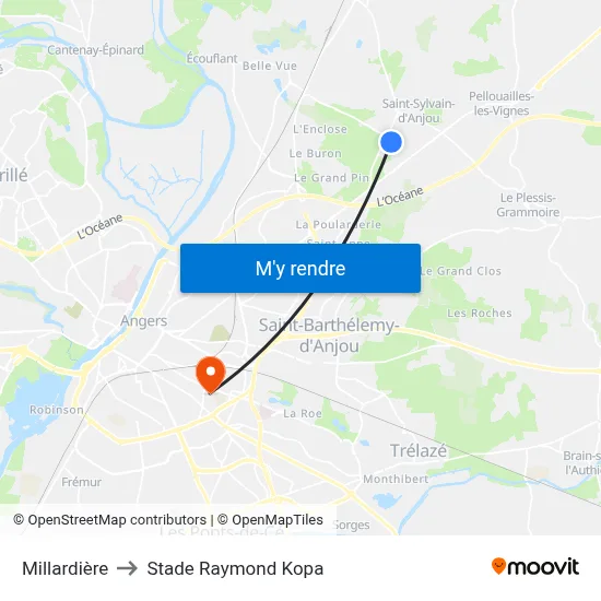 Millardière to Stade Raymond Kopa map