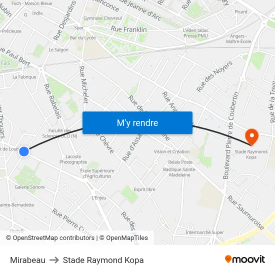 Mirabeau to Stade Raymond Kopa map