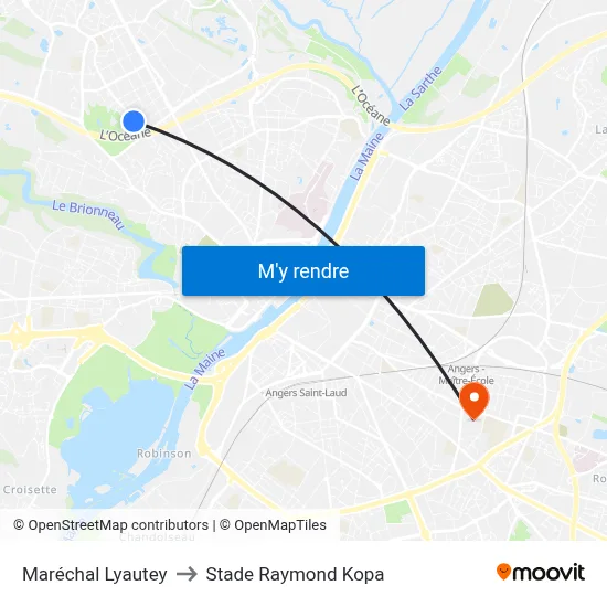 Maréchal Lyautey to Stade Raymond Kopa map