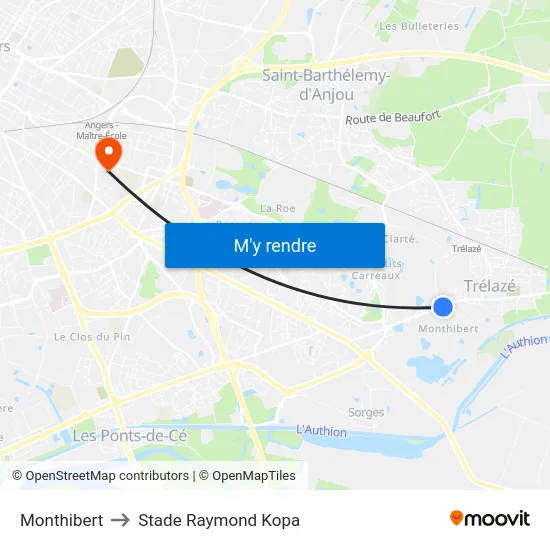Monthibert to Stade Raymond Kopa map