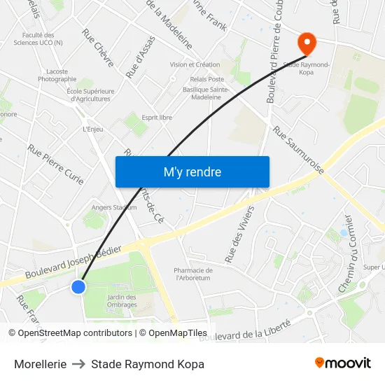 Morellerie to Stade Raymond Kopa map