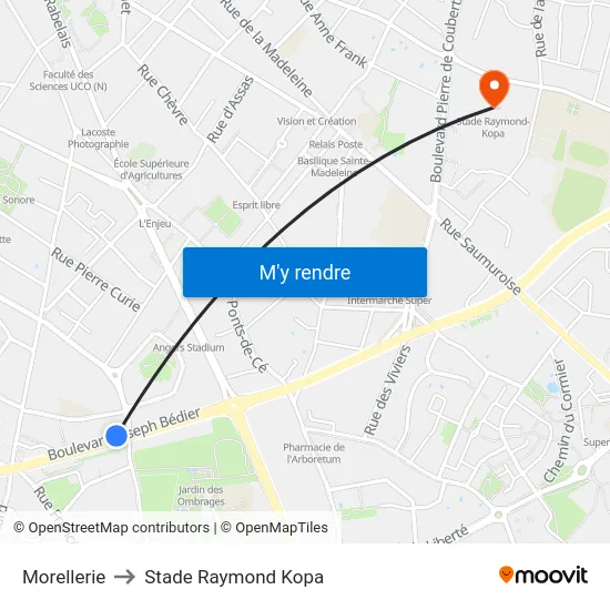 Morellerie to Stade Raymond Kopa map
