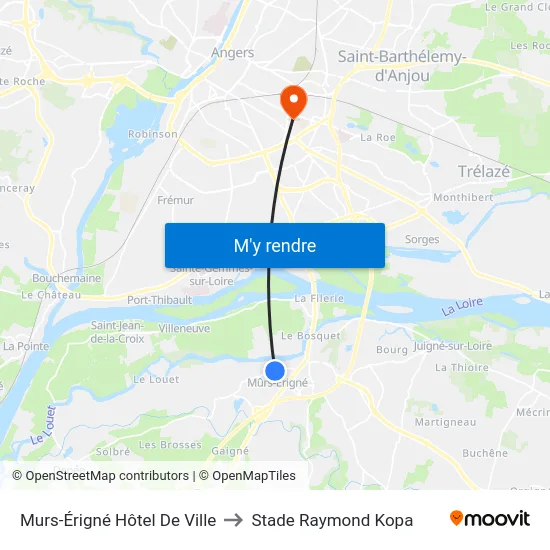 Murs-Érigné Hôtel De Ville to Stade Raymond Kopa map