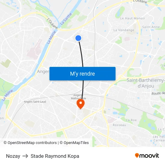 Nozay to Stade Raymond Kopa map