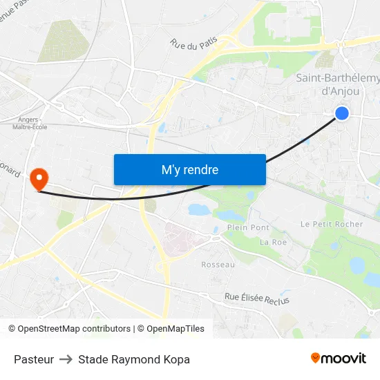 Pasteur to Stade Raymond Kopa map
