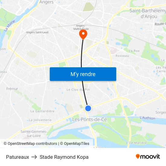 Patureaux to Stade Raymond Kopa map