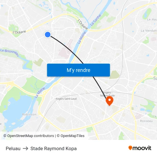Peluau to Stade Raymond Kopa map