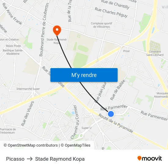 Picasso to Stade Raymond Kopa map