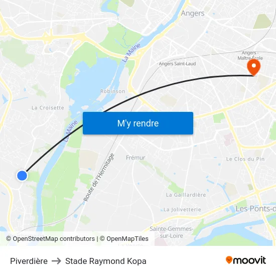 Piverdière to Stade Raymond Kopa map