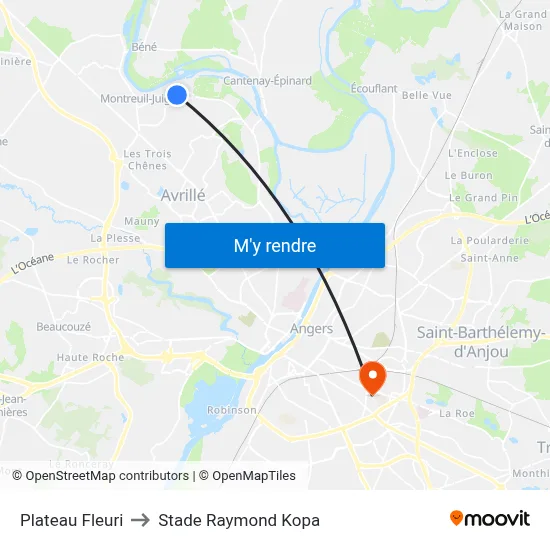Plateau Fleuri to Stade Raymond Kopa map