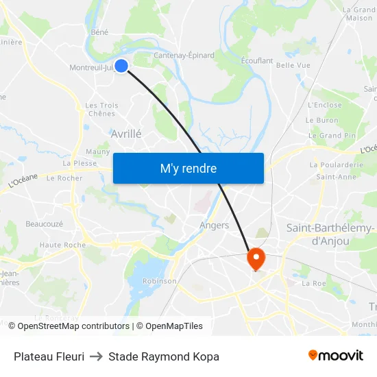 Plateau Fleuri to Stade Raymond Kopa map
