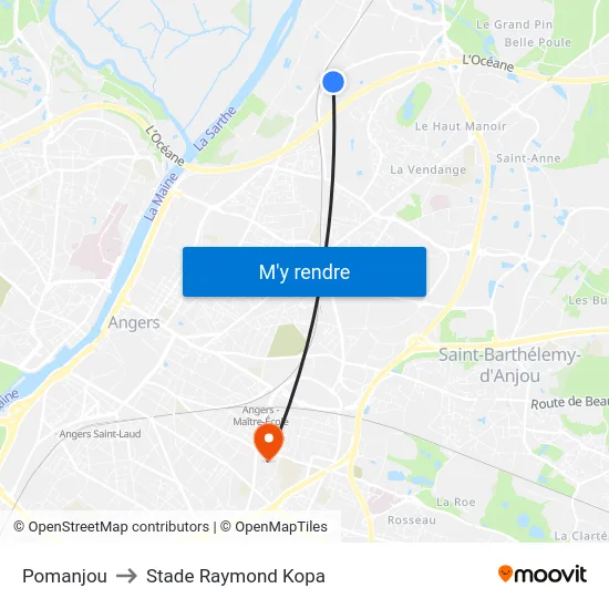 Pomanjou to Stade Raymond Kopa map