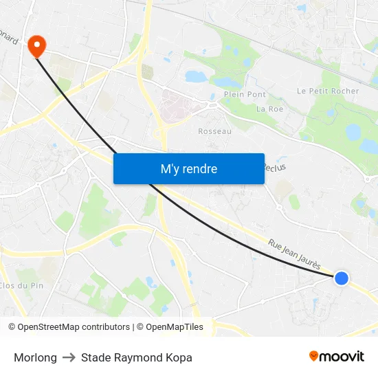 Morlong to Stade Raymond Kopa map