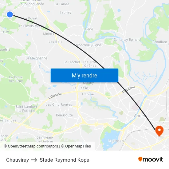 Chauviray to Stade Raymond Kopa map
