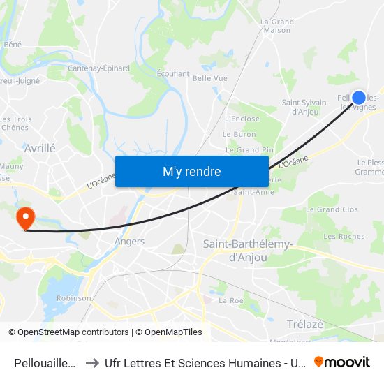 Pellouailles Stade to Ufr Lettres Et Sciences Humaines - Université D'Angers map