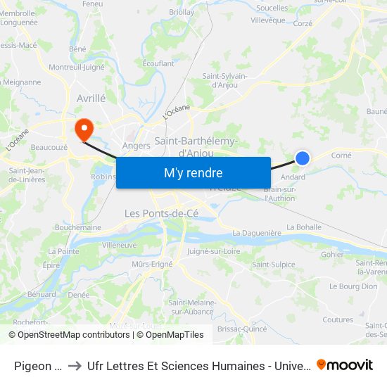 Pigeon D'Or to Ufr Lettres Et Sciences Humaines - Université D'Angers map