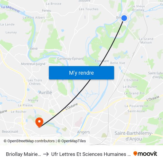 Briollay Mairie -Reporté- to Ufr Lettres Et Sciences Humaines - Université D'Angers map