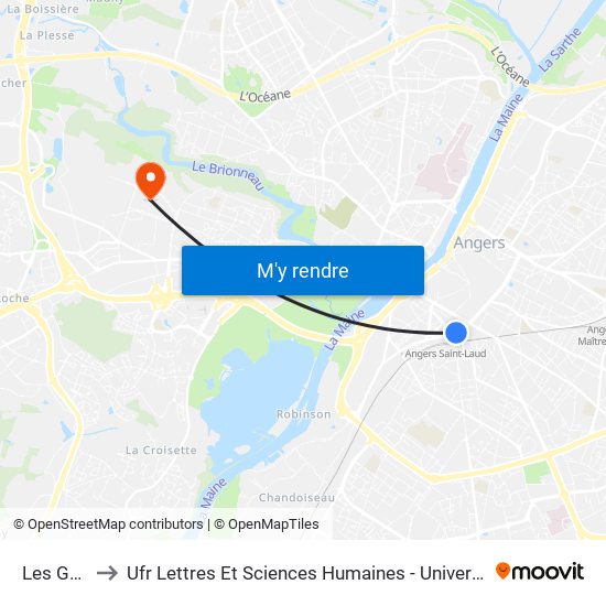 Les Gares to Ufr Lettres Et Sciences Humaines - Université D'Angers map