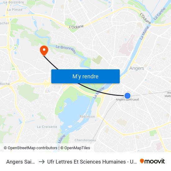 Angers Saint-Laud to Ufr Lettres Et Sciences Humaines - Université D'Angers map