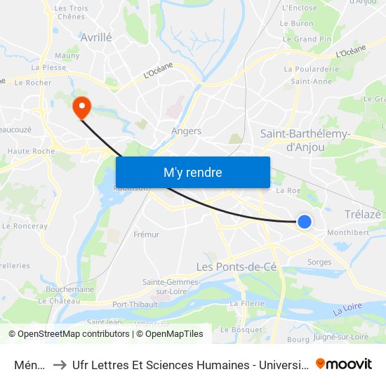 Ménard to Ufr Lettres Et Sciences Humaines - Université D'Angers map
