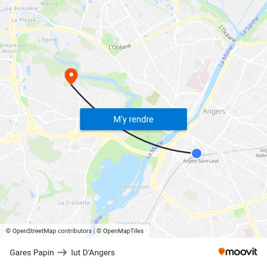 Gares Papin to Iut D'Angers map