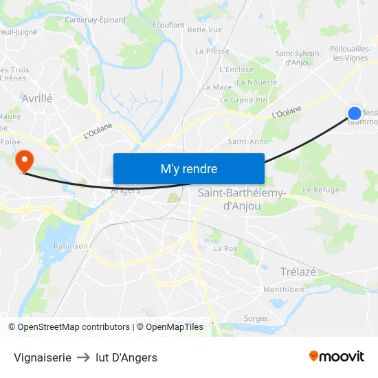 Vignaiserie to Iut D'Angers map