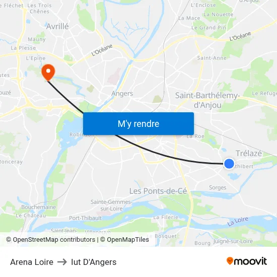 Arena Loire to Iut D'Angers map