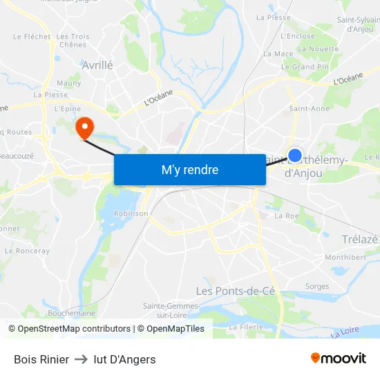 Bois Rinier to Iut D'Angers map