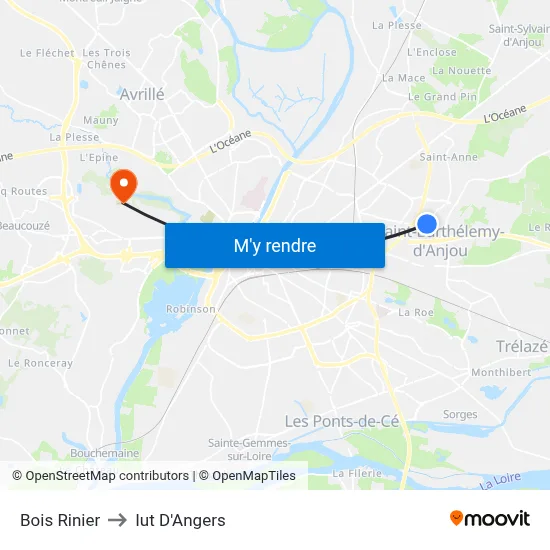 Bois Rinier to Iut D'Angers map