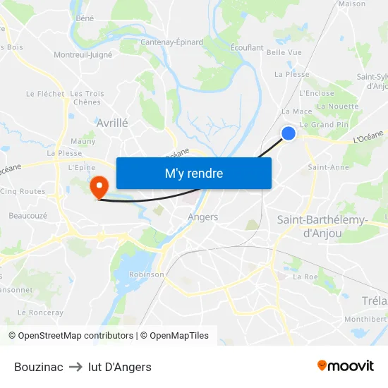 Bouzinac to Iut D'Angers map