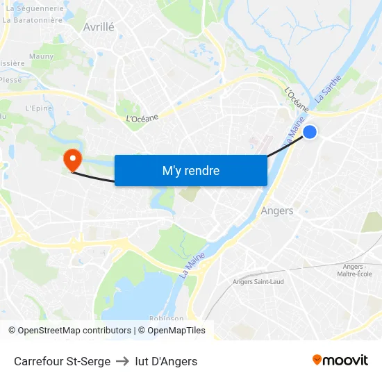Carrefour St-Serge to Iut D'Angers map