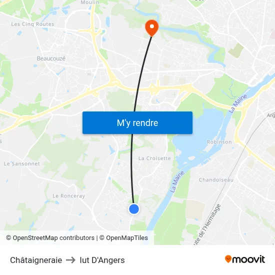 Châtaigneraie to Iut D'Angers map